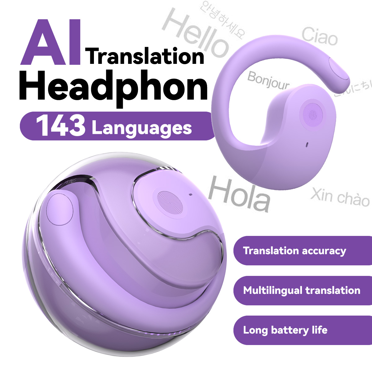 OEM AI Language Translator Open-ear Bluetooth Earbuds With APP Control (1)