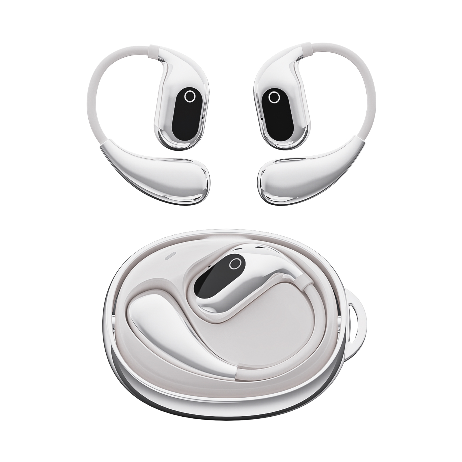 360°Rotating Charging Case Wireless Earbuds with Soft Silicone Ear Hooks