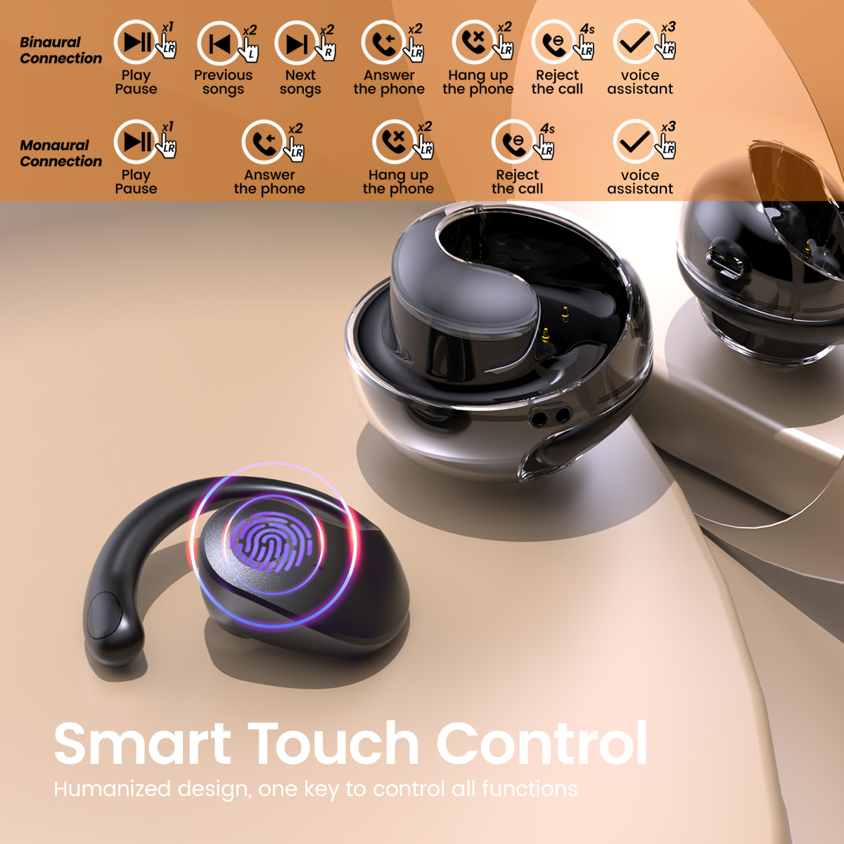 OEM AI Language Translator Open-ear Bluetooth Earbuds With APP Control (5)